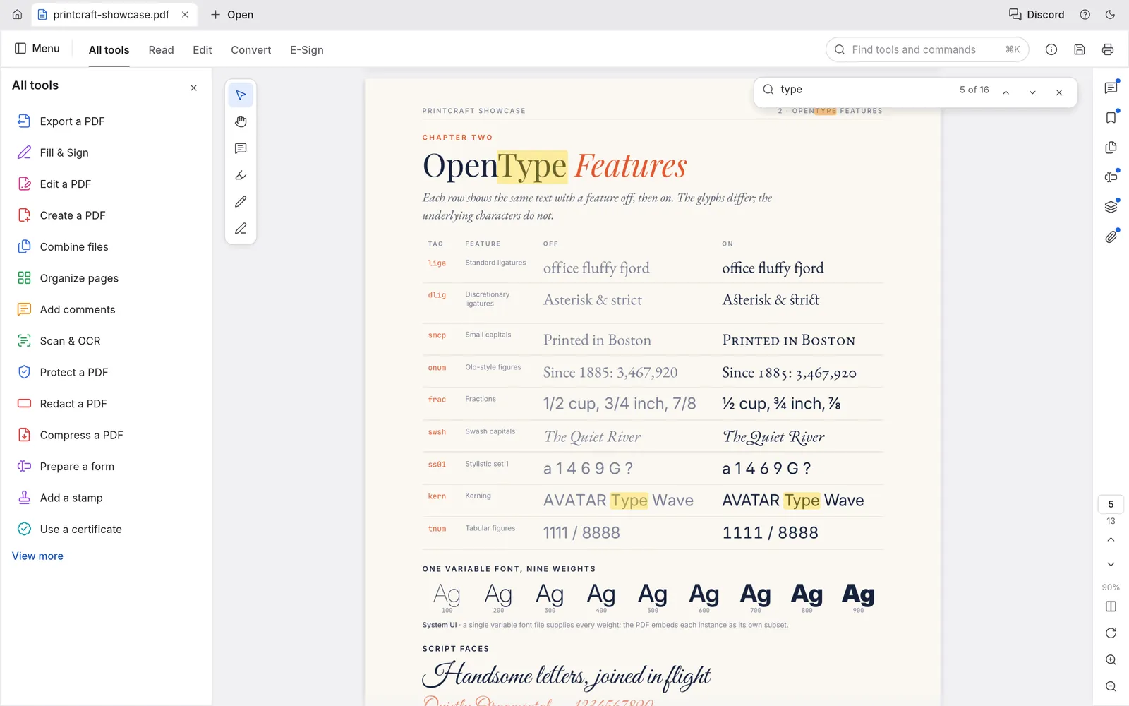 PdfCraft screenshot: find bar highlighting matches in a chapter heading