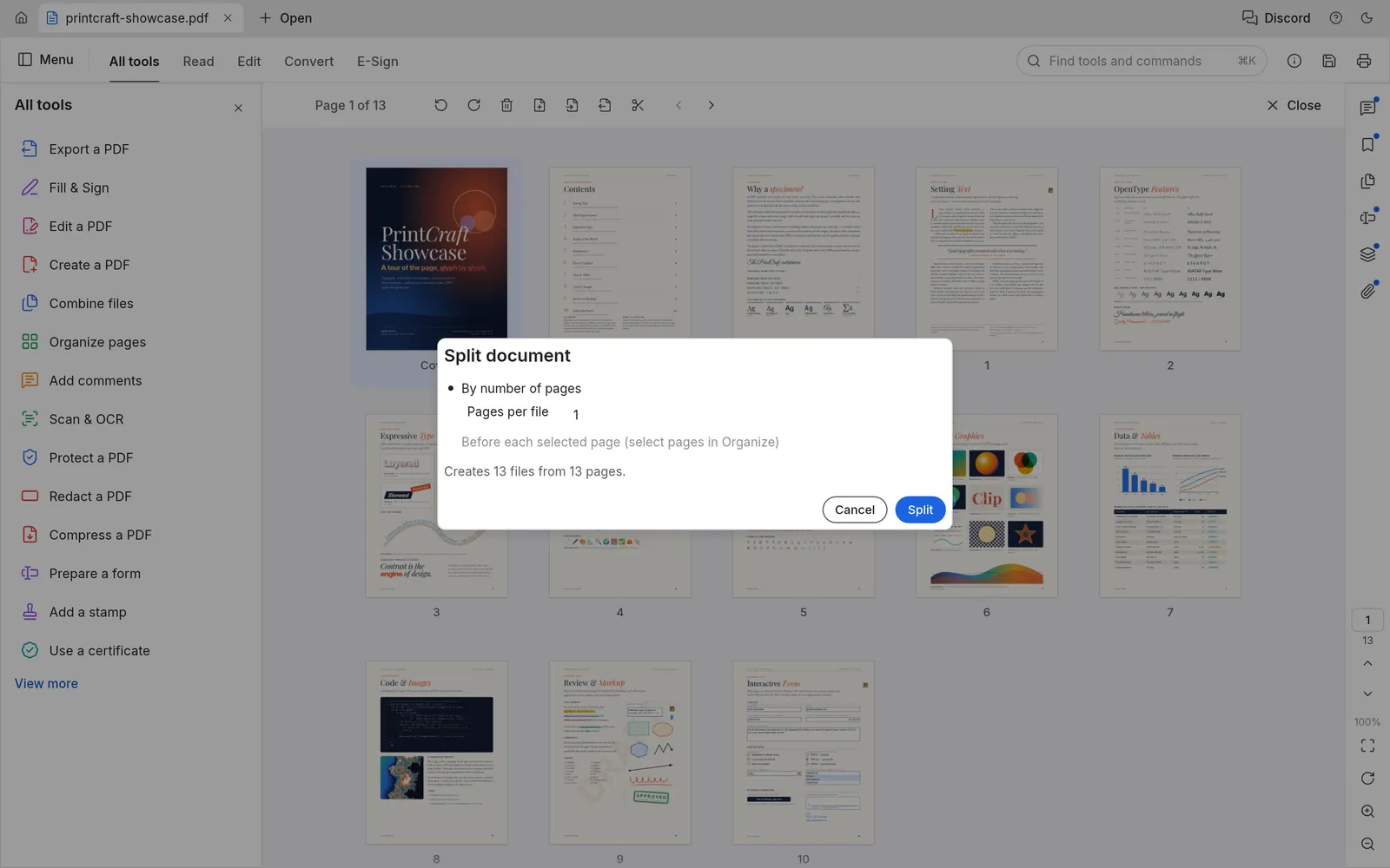 PdfCraft screenshot: Combine, extract and split PDFs