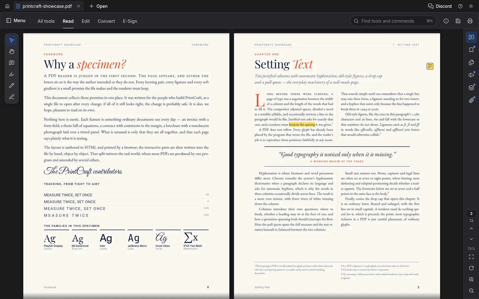 PdfCraft screenshot: Open and read a PDF